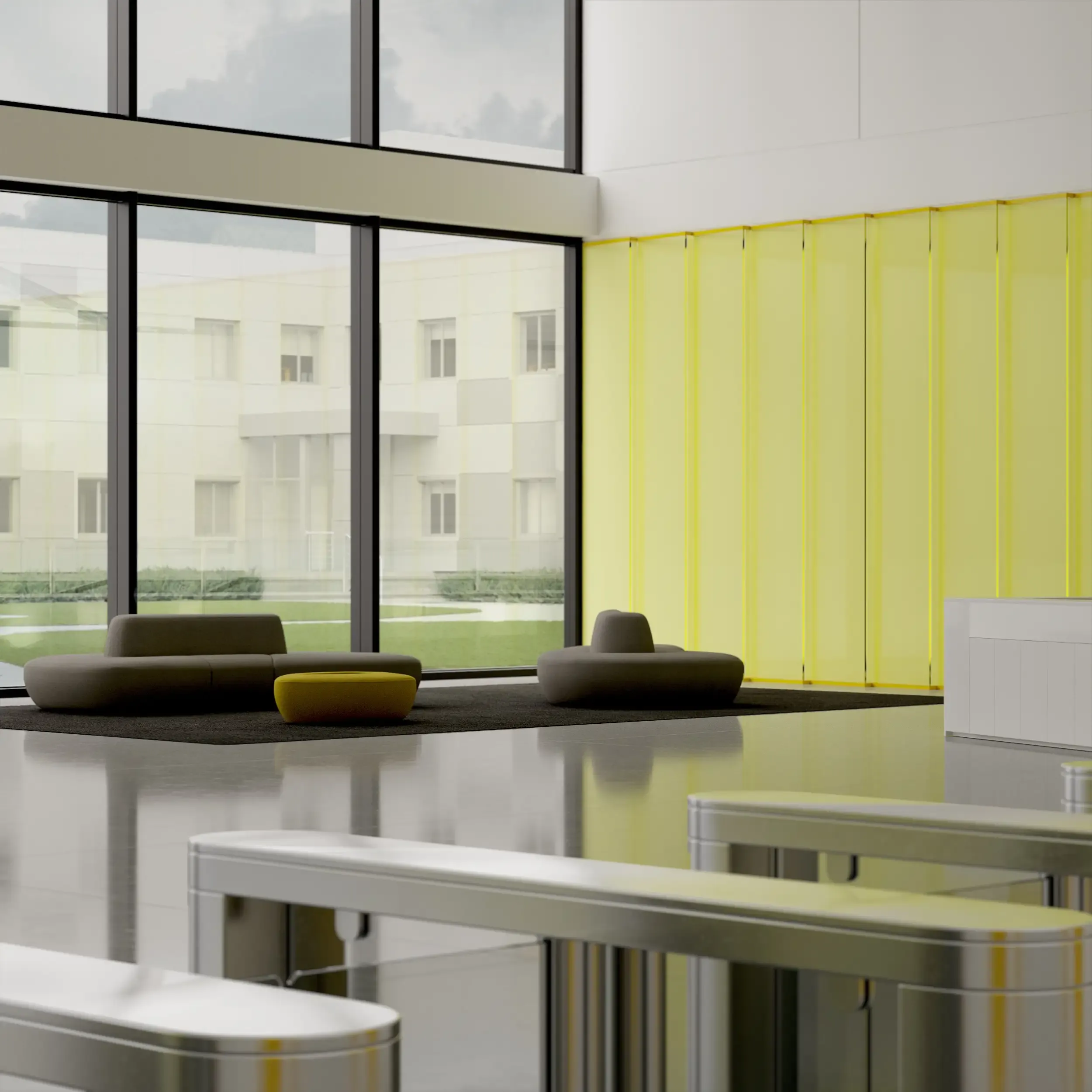 3d render of an office lobby